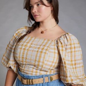 NWOT Anthropologie Maeve Plaid Square-Neck Blouse Plus Size 1X